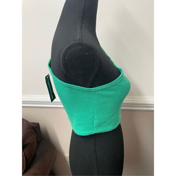NWT Pretty Little Things Bright Green Crinkle Rib One Shoulder Cut Out Crop Top - Picture 4 of 8